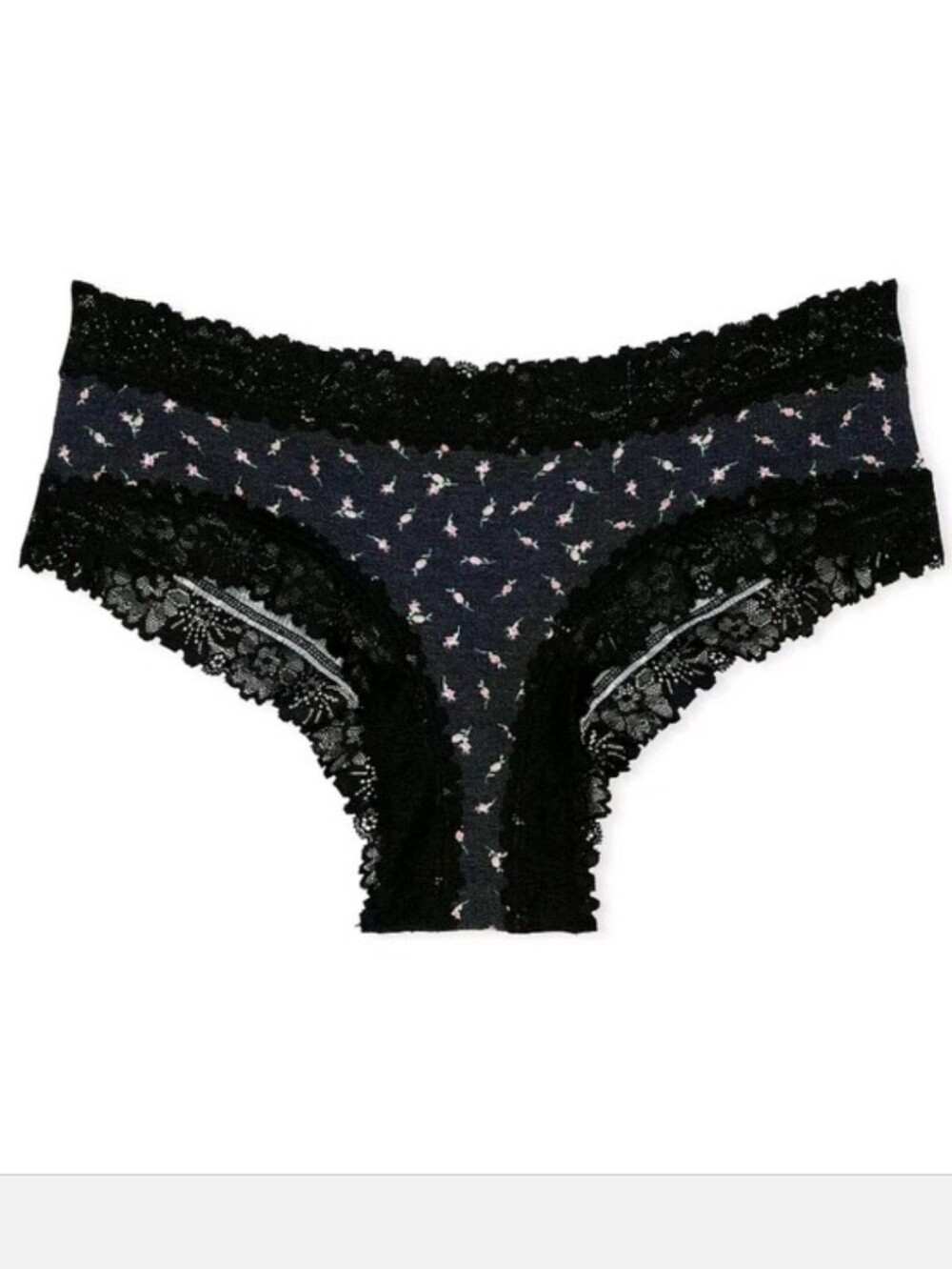 Victoria's secret pink WINK Lace-Trim cheeky panty BLACK FLORAL SMALL
